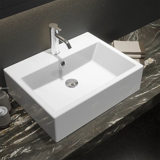 Lavabo da appoggio rettangolare con troppopieno 53x41x15 cm Bianco