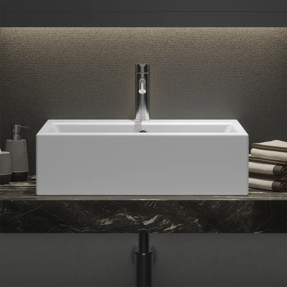 Lavabo da appoggio rettangolare con troppopieno 53x41x15 cm Bianco