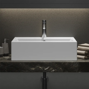 Lavabo da appoggio rettangolare con troppopieno 53x41x15 cm Bianco