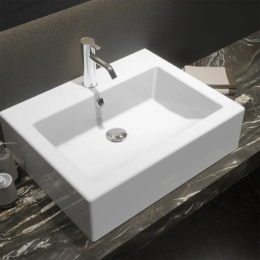 Lavabo da appoggio rettangolare con troppopieno 56x45x15 cm Bianco