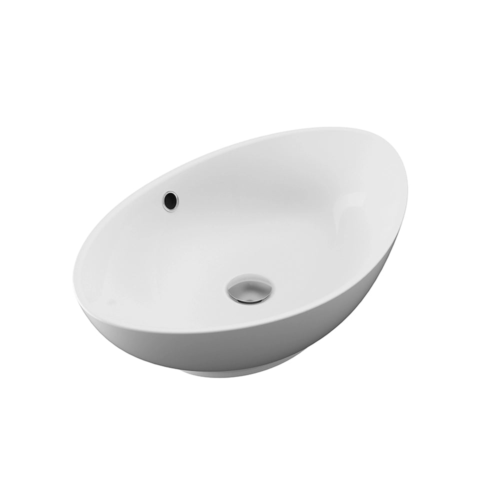Lavabo da appoggio in ceramica ovale con troppopieno 58x38,5x19,5 cm 