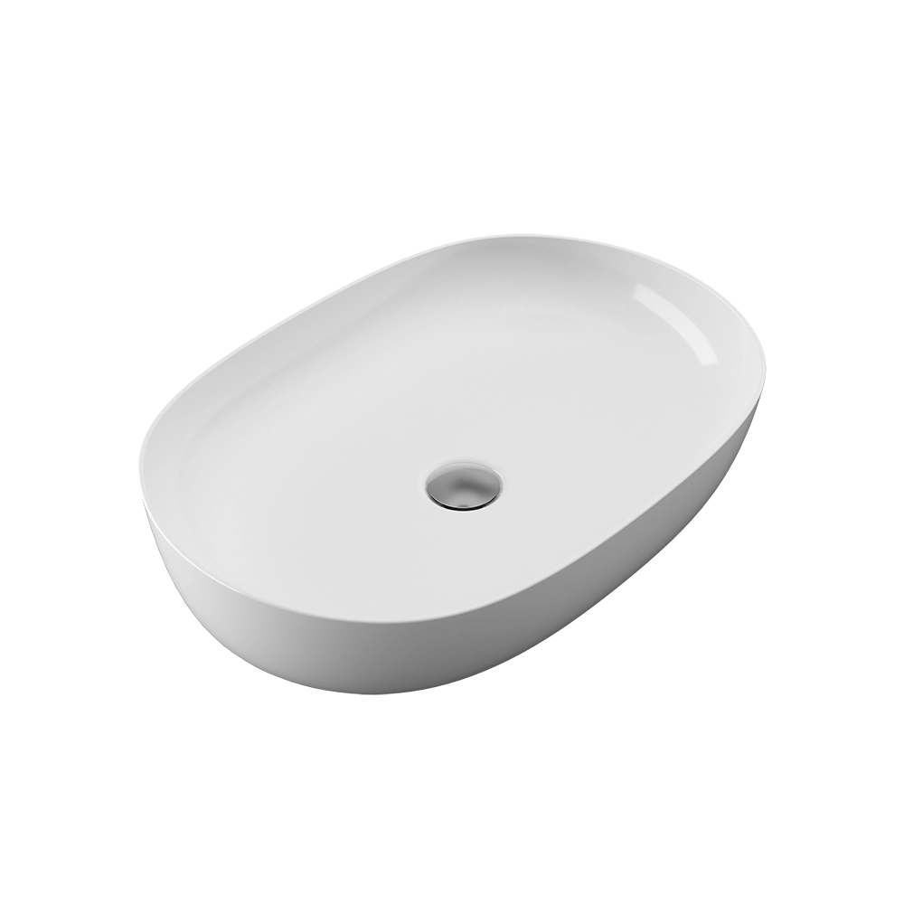 Lavabo da appoggio ovale con bordo slim 61x41x13,5 cm bianco lucido