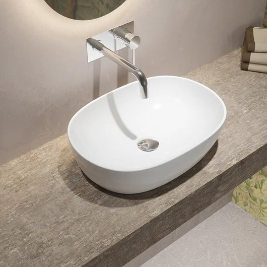 Lavabo da appoggio ovale con bordo slim 49x36x13,5 cm Bianco