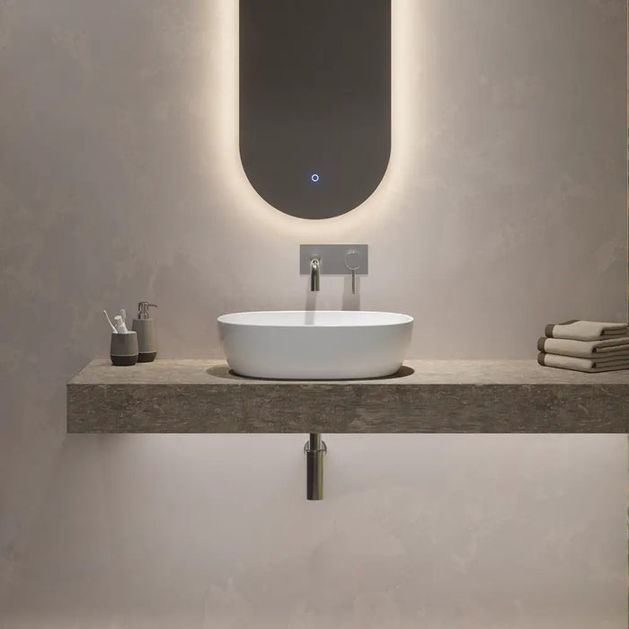 Lavabo da appoggio ovale con bordo slim 49x36x13,5 cm Bianco