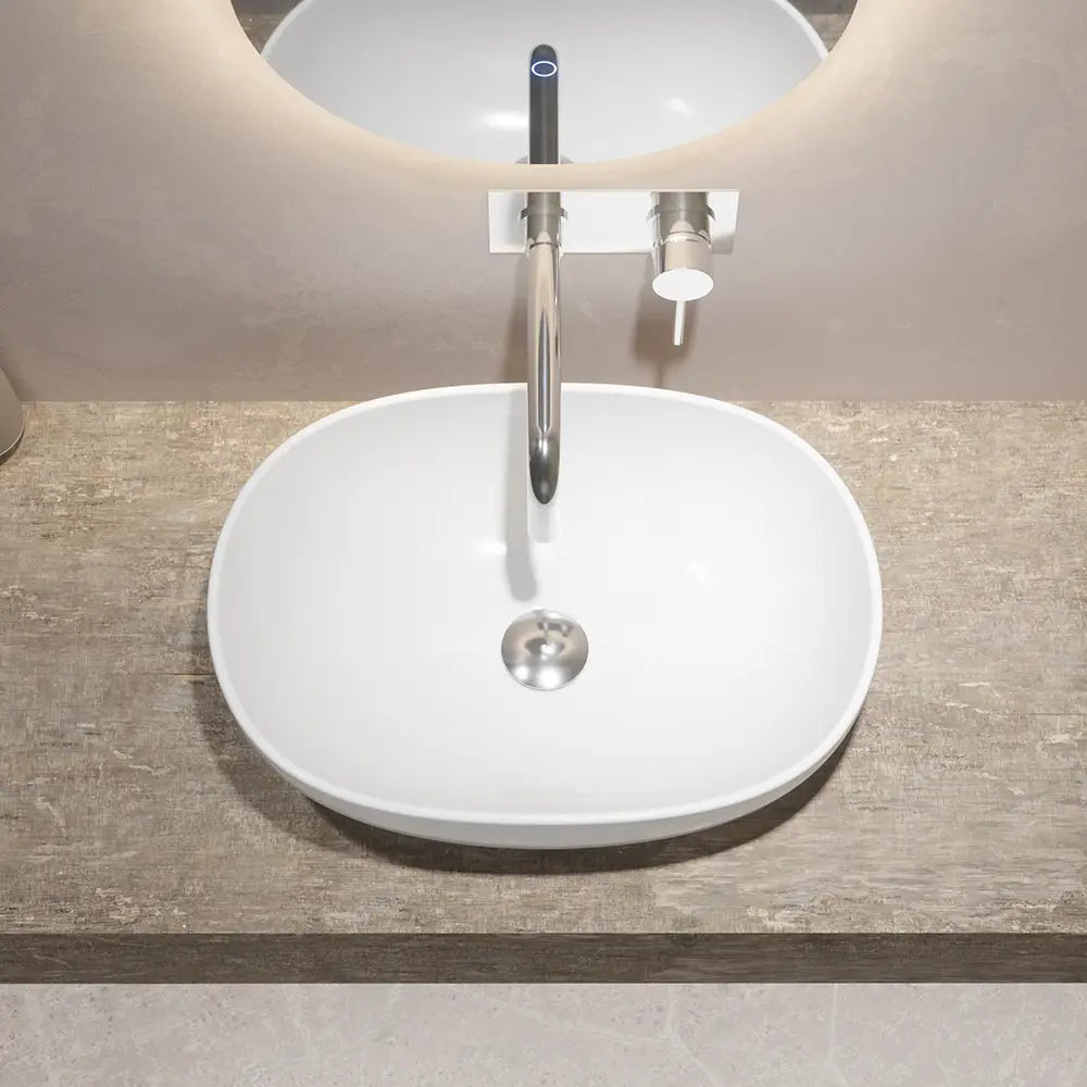 Lavabo da appoggio ovale con bordo slim 49x36x13,5 cm Bianco