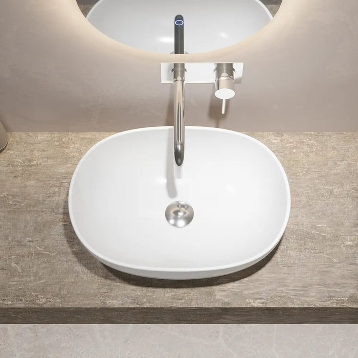 Lavabo da appoggio ovale con bordo slim 49x36x13,5 cm Bianco