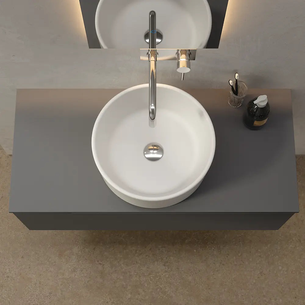 Lavabo da appoggio tondo 41,5x41,5x15,5 cm Bianco opaco