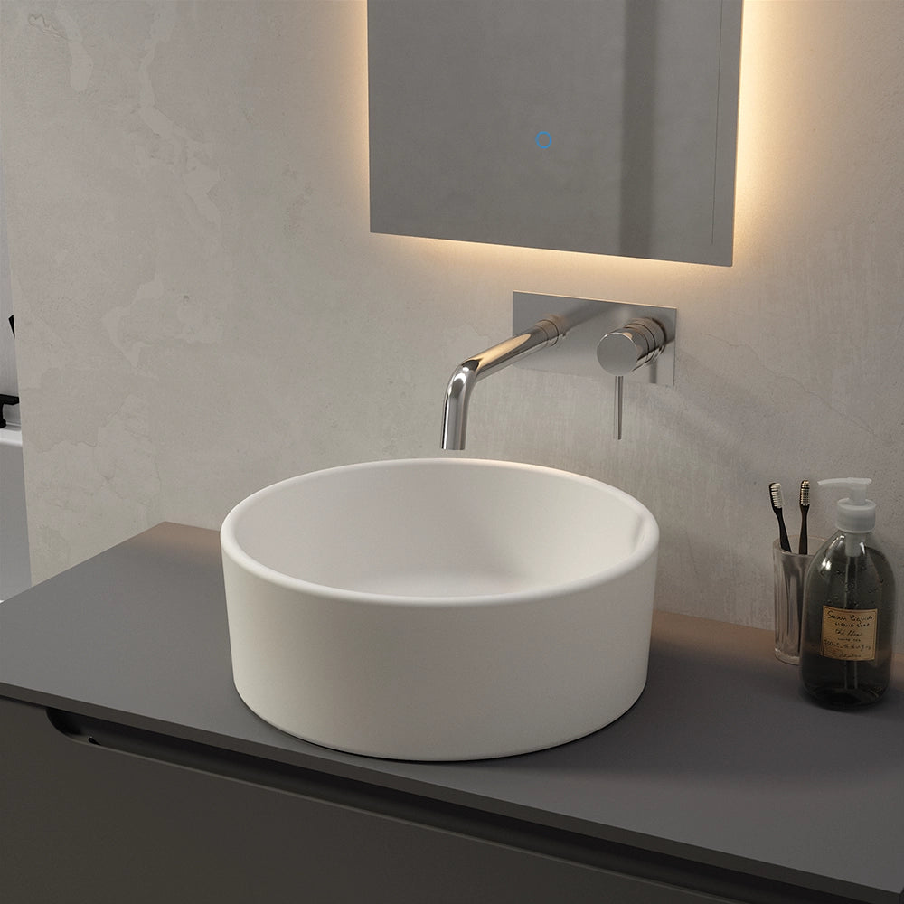 Lavabo da appoggio tondo 41,5x41,5x15,5 cm Bianco opaco
