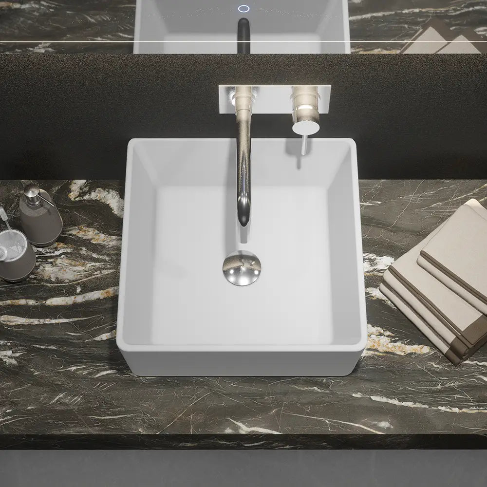 Lavabo da appoggio quadrato 39,5x39,5x14 cm Bianco