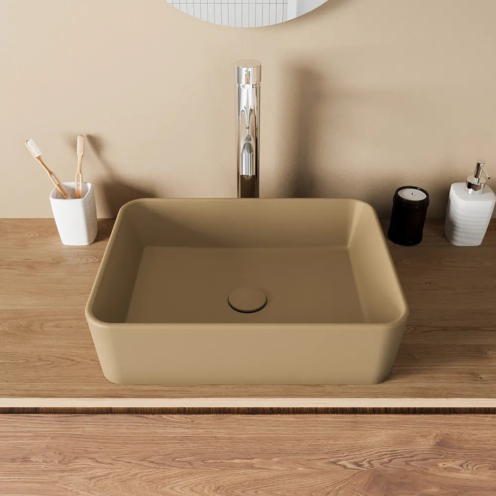 Lavabo da appoggio rettangolare 48x37x13,5 cm tortora | Caspio