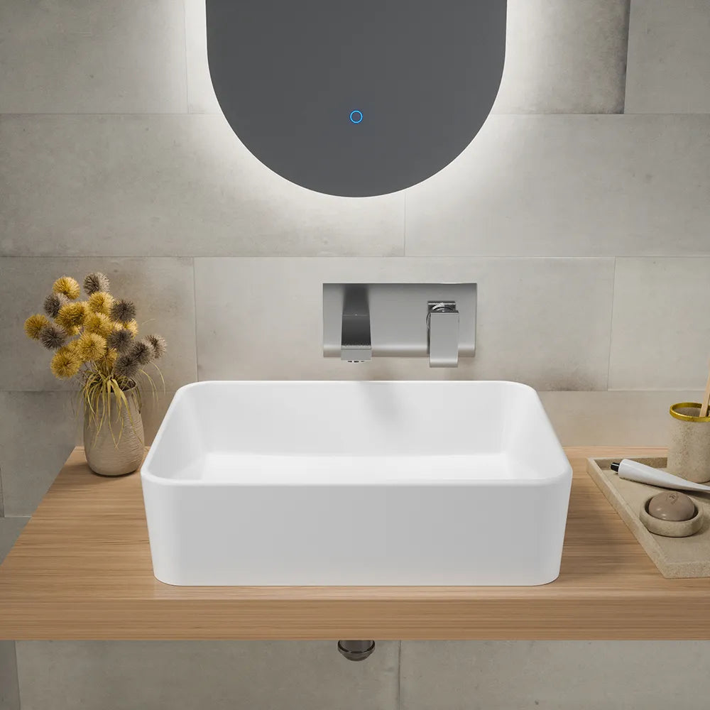 Lavabo da appoggio rettangolare 48x37x13,5 cm bianco lucido | Caspio