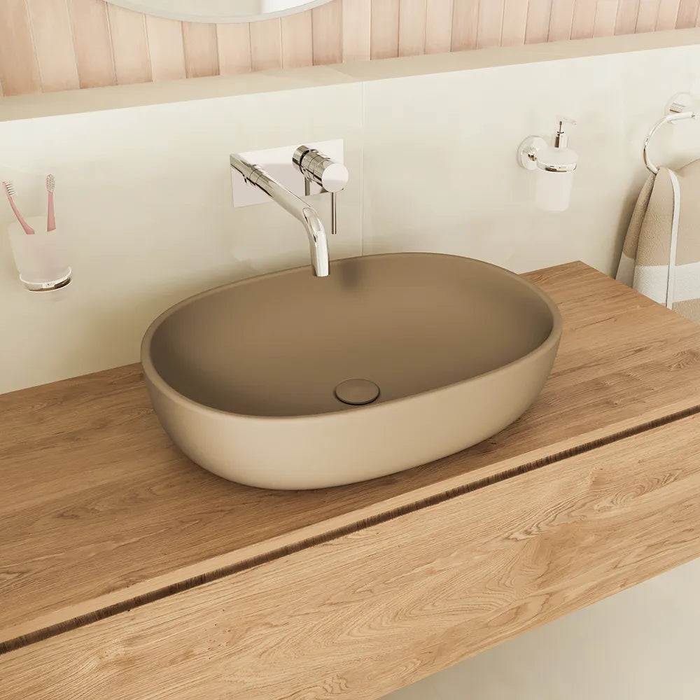 Lavabo da appoggio ovale 60x43x14,5cm tortora