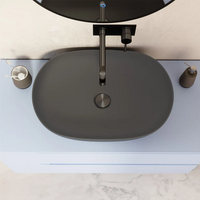 Lavabo da appoggio ovale con bordo slim 61x41x13,5 cm grigio opaco