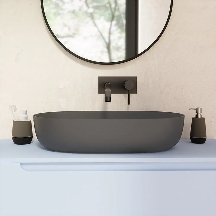 Lavabo da appoggio ovale con bordo slim 61x41x13,5 cm grigio opaco