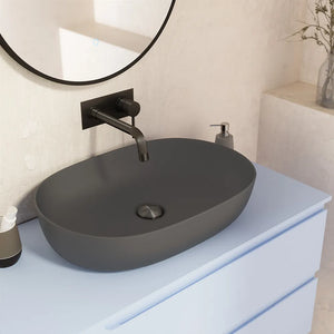 Lavabo da appoggio ovale con bordo slim 61x41x13,5 cm grigio opaco