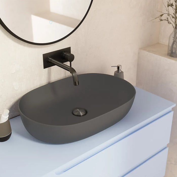 Lavabo da appoggio ovale con bordo slim 61x41x13,5 cm grigio opaco