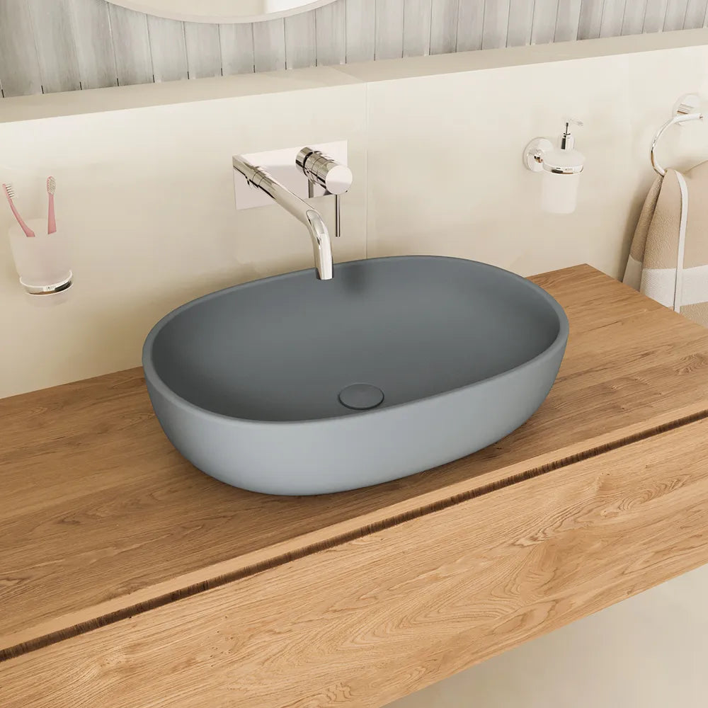 Lavabo da appoggio ovale 60x43x14,5cm grigio