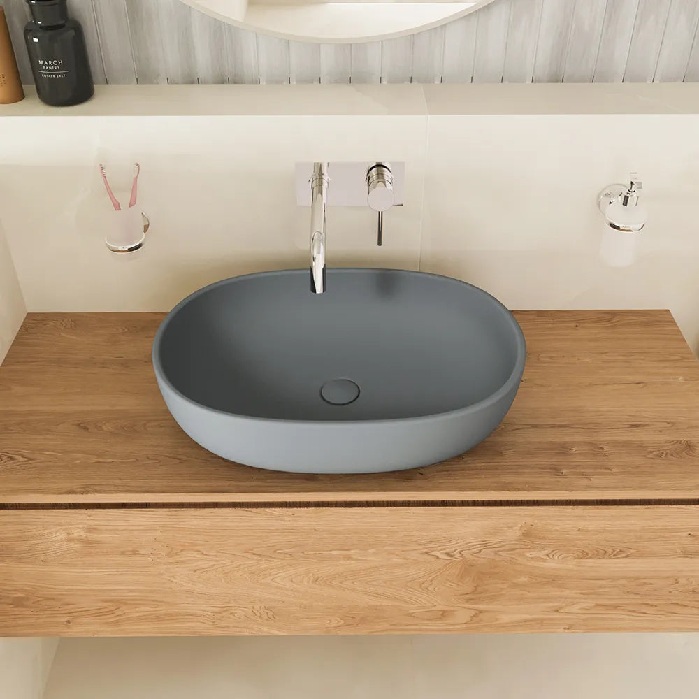 Lavabo da appoggio ovale 60x43x14,5cm grigio