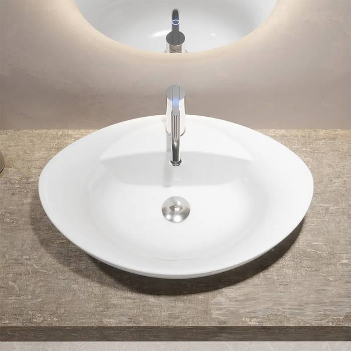Lavabo da appoggio ovale con troppopieno 59x40x22 cm Bianco