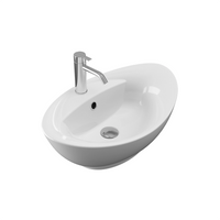 Lavabo da appoggio ovale con troppopieno 59x40x22 cm Bianco