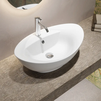 Lavabo da appoggio ovale con troppopieno 59x40x22 cm Bianco