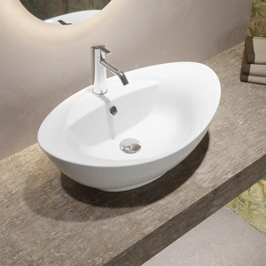 Lavabo da appoggio ovale con troppopieno 59x40x22 cm Bianco