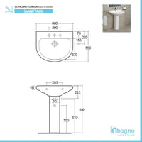 Lavabo bagno con colonna 66x55 cm Rak serie Orient in ceramica bianca lucida