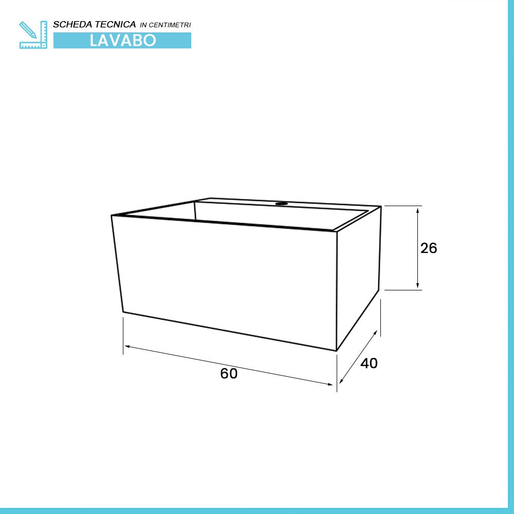 Lavabo bagno sospeso 60 cm design bianco opaco in resina Tevere
