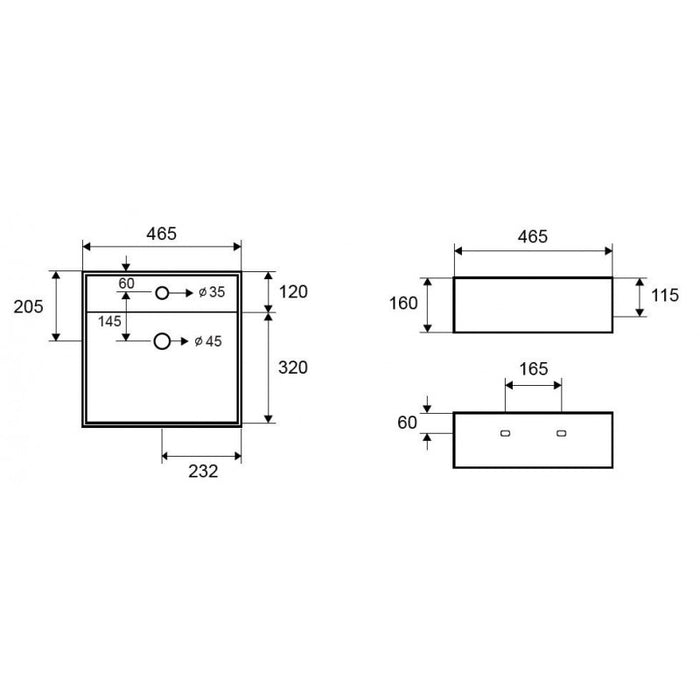 KELY lavabo quadrato sospeso 46,5x46,5x16 cm