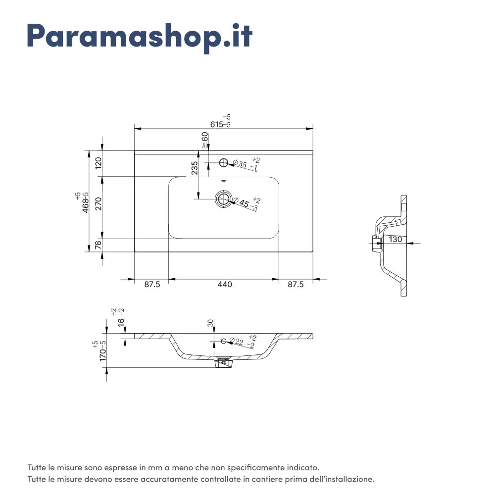 Mobile bagno sospeso 60 cm due cassetti carta da zucchero con lavabo | Ardenne