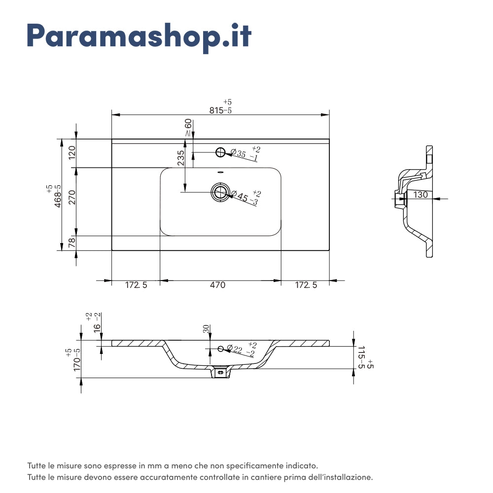 Mobile da bagno sospeso 80 cm effetto cemento chiaro con lavabo | Yili