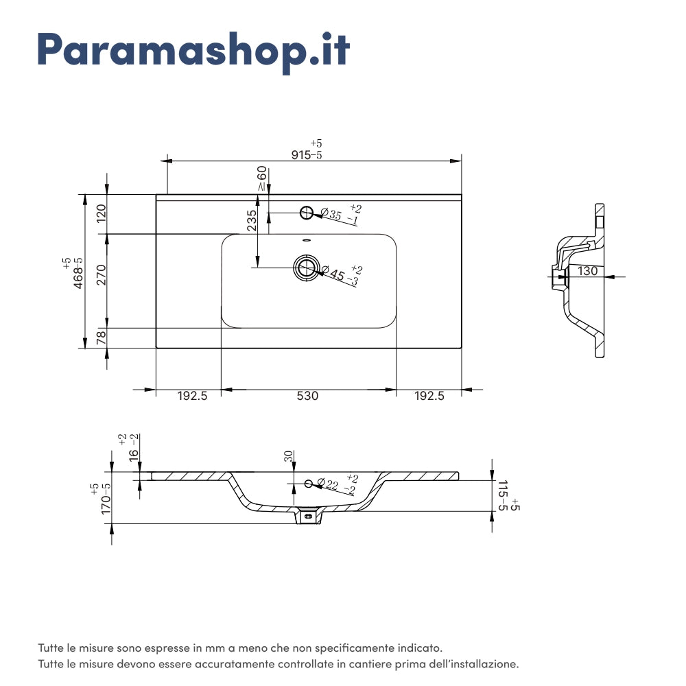 Mobile bagno sospeso 90cm due cassetti apertura push&pull rovere gransasso con lavabo | Galdor