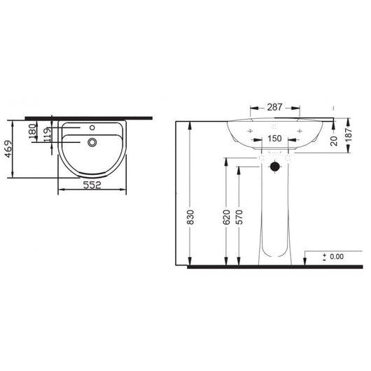 Lavabo alto ARKA 83x55,2x46,9 cm in ceramica