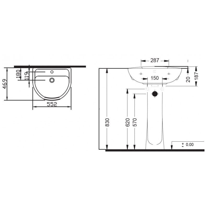 Lavabo alto ARKA 83x55,2x46,9 cm in ceramica