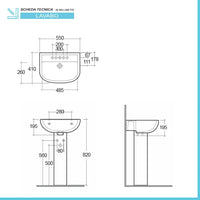 Lavabo con colonna 55 cm in ceramica bianco lucido salvaspazio monoforo