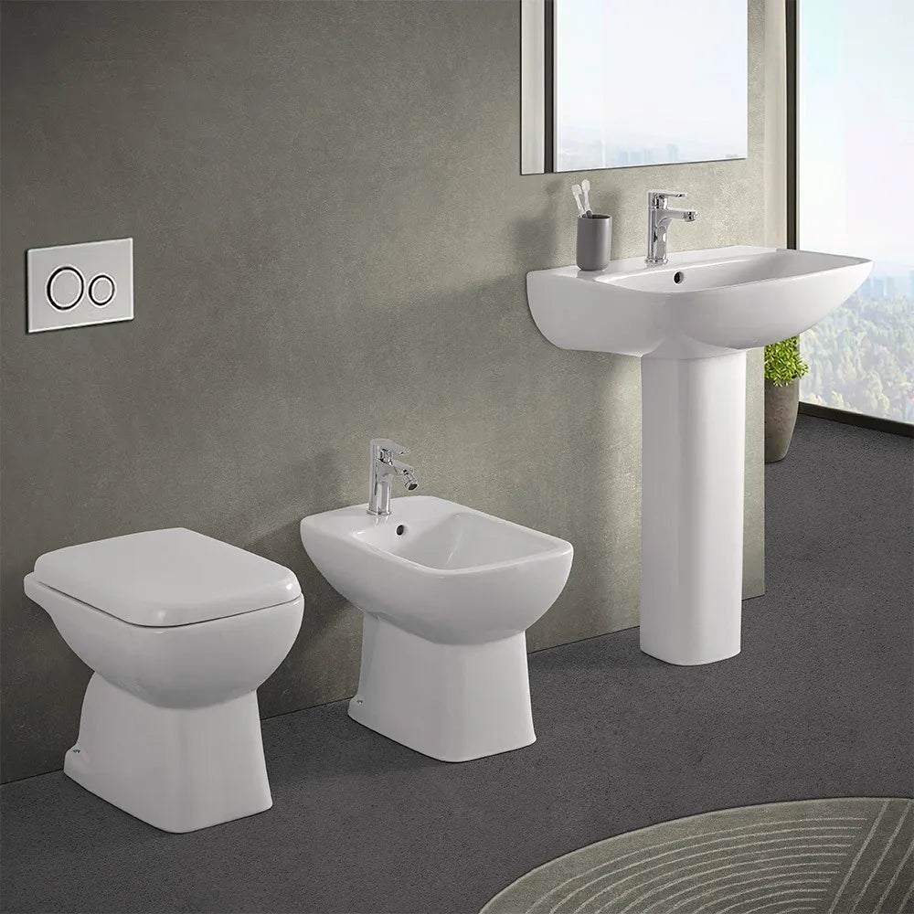 Lavabo con colonna 60 cm monoforo in ceramica lucida Ginevra
