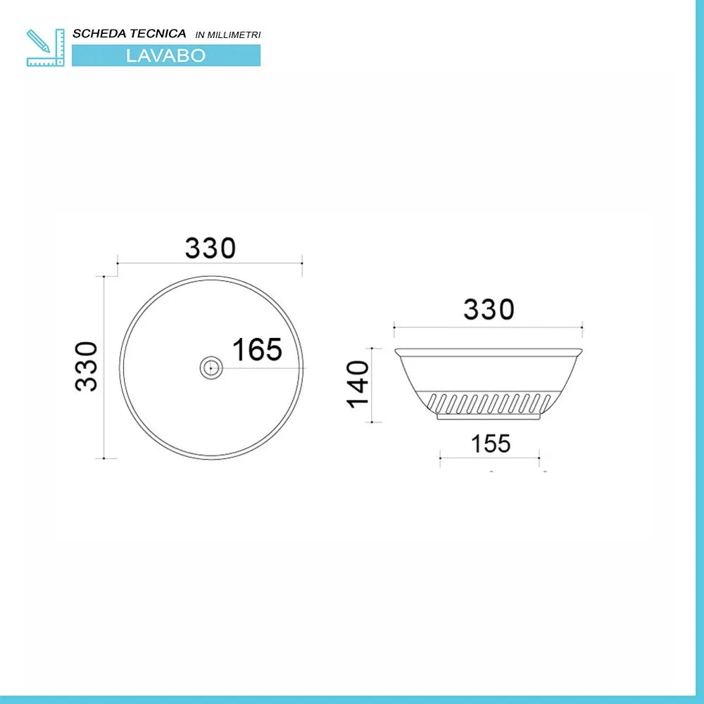 Lavabo da appoggio 33 cm sabbia con rilievi sul fondo  Logos