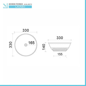 Lavabo da appoggio 33 cm sabbia con rilievi sul fondo  Logos