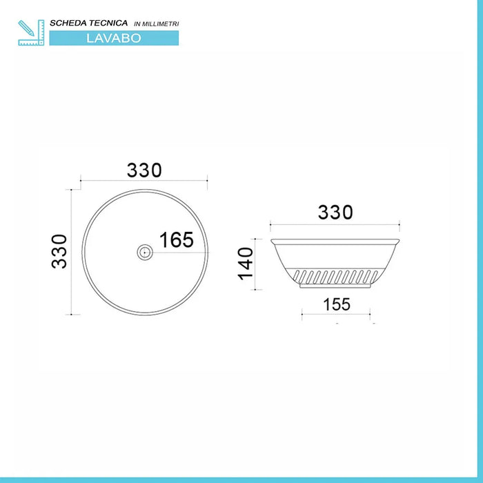 Lavabo da appoggio 33 cm sabbia con rilievi sul fondo  Logos