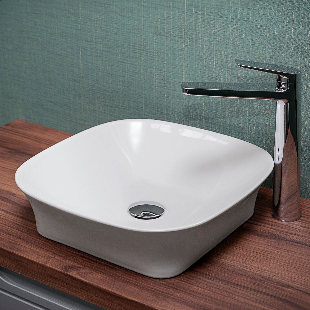Lavabo da appoggio 40x40 quadrato in ceramica bianco lucido