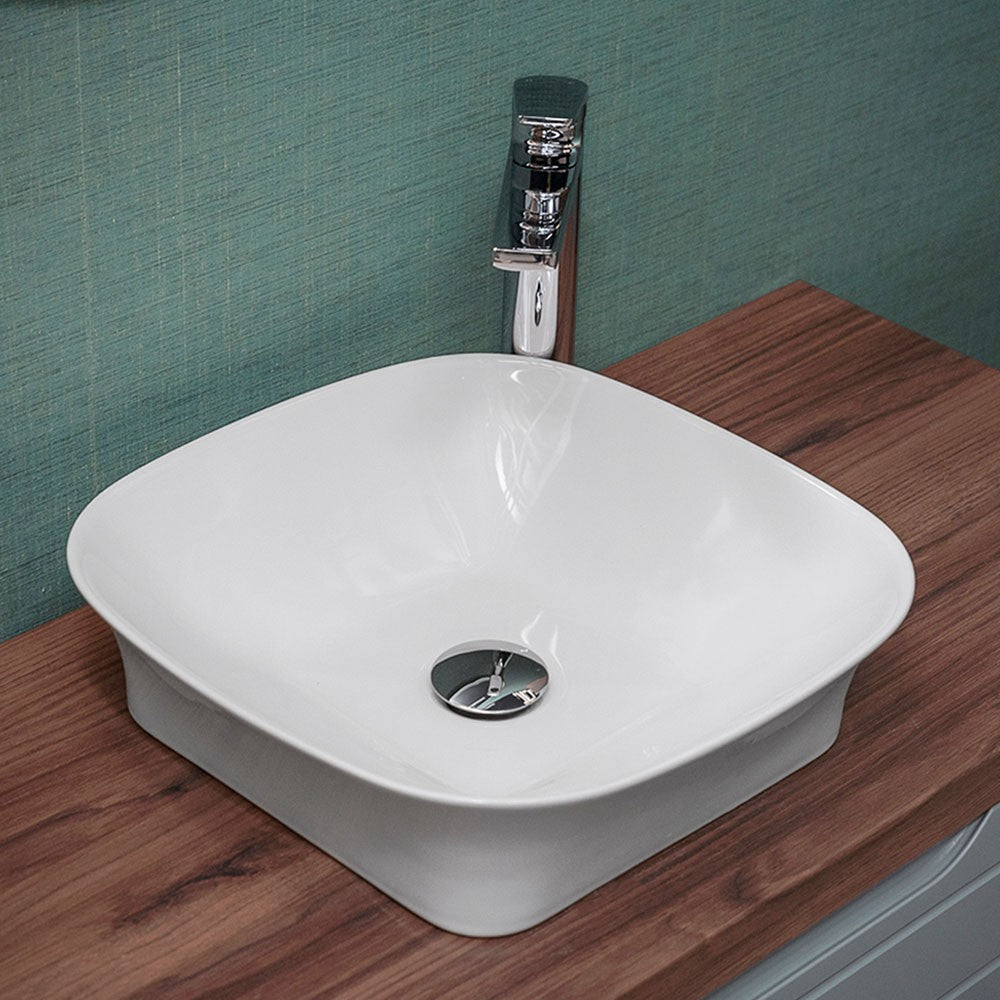 Lavabo da appoggio 40x40 quadrato in ceramica bianco lucido