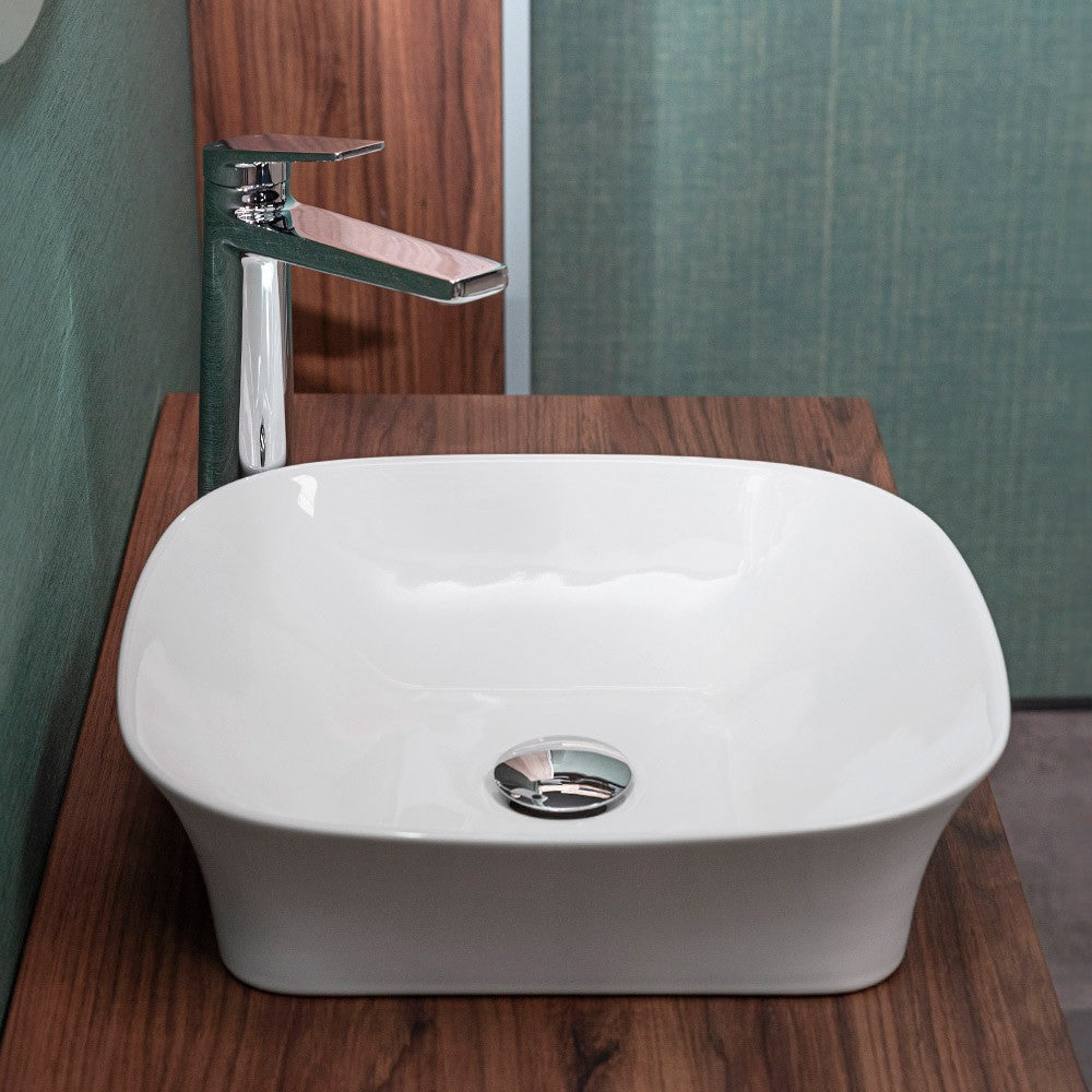 Lavabo da appoggio 40x40 quadrato in ceramica bianco lucido