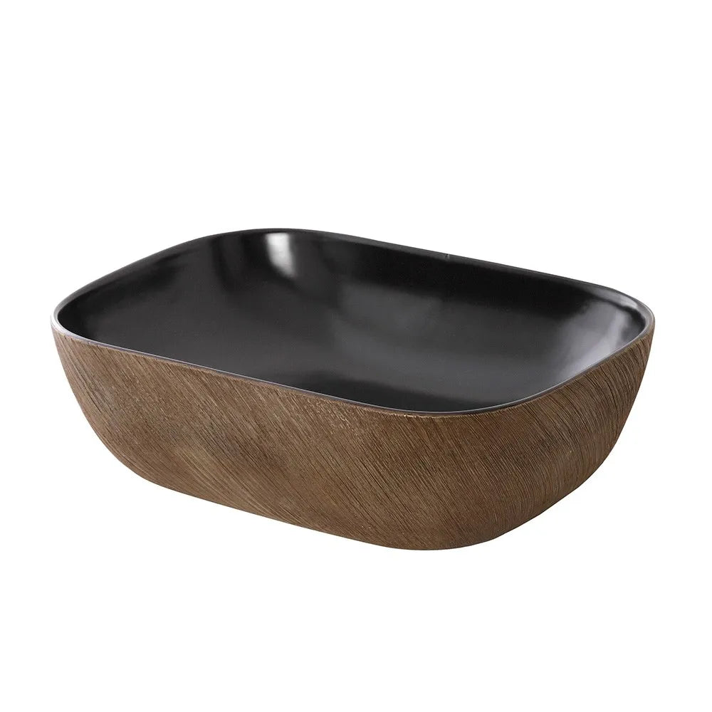 Lavabo da appoggio 45x32 cm in ceramica nero opaco con dettagli oro