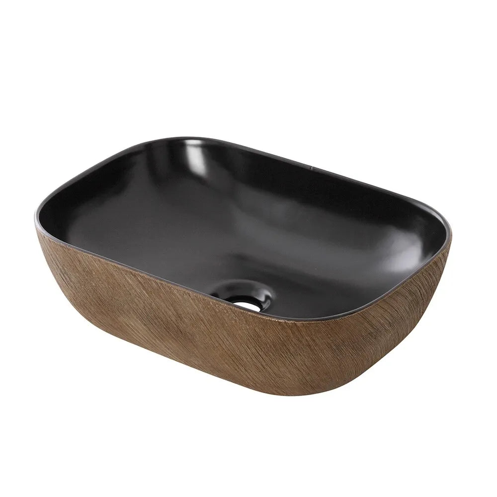 Lavabo da appoggio 45x32 cm in ceramica nero opaco con dettagli oro
