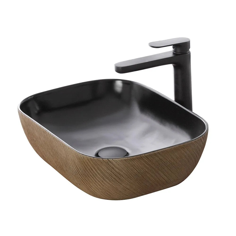 Lavabo da appoggio 45x32 cm in ceramica nero opaco con dettagli oro