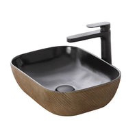 Lavabo da appoggio 45x32 cm in ceramica nero opaco con dettagli oro