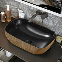 Lavabo da appoggio 45x32 cm in ceramica nero opaco con dettagli oro