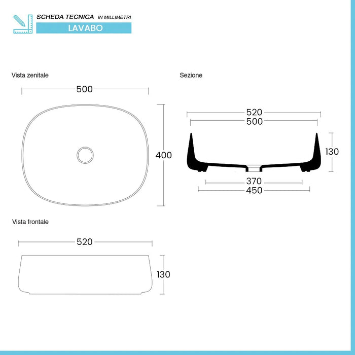 Lavabo da appoggio 50 cm ovale in ceramica bianco opaco  Milos
