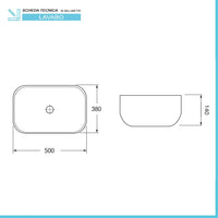 Lavabo da appoggio 50x38 cm in ceramica lucida con angoli tondi