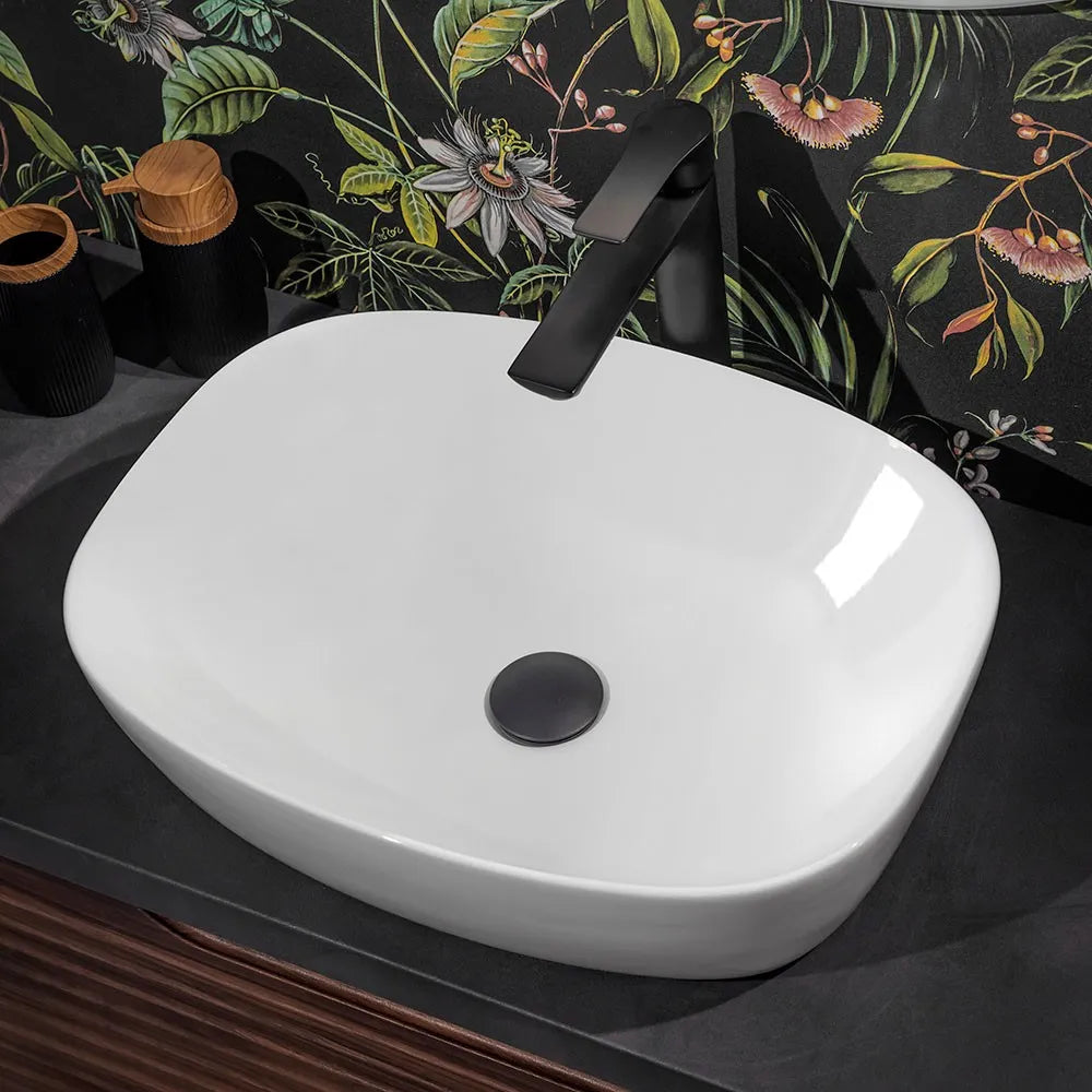 Lavabo da appoggio 50x38 cm in ceramica lucida con angoli tondi